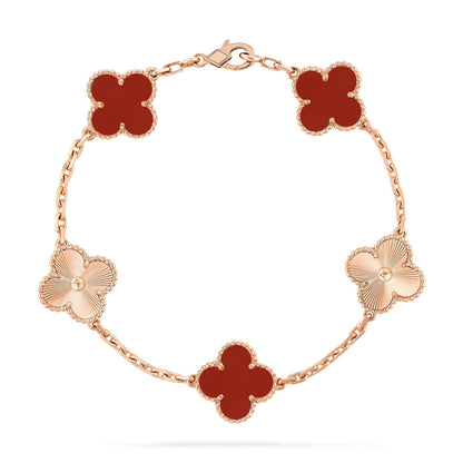[Windsor Jewelry]CLOVER  5 MOTIFS CARNELIAN GOLD BRACELET