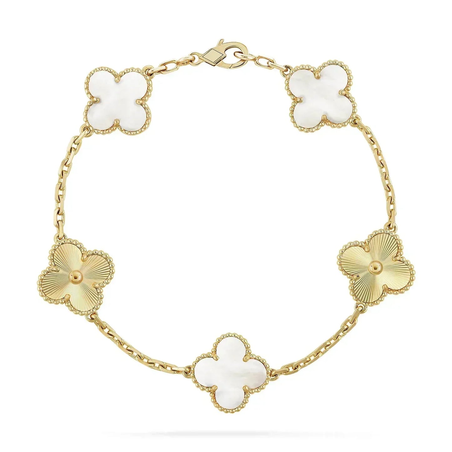 [Windsor Jewelry]CLOVER BRACELET 5 MOTIF WHITE MOP PINK GOLD