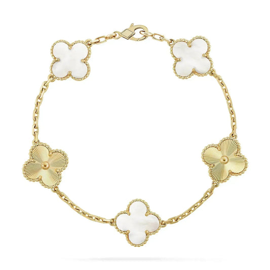 [Windsor Jewelry]CLOVER BRACELET 5 MOTIF WHITE MOP PINK GOLD