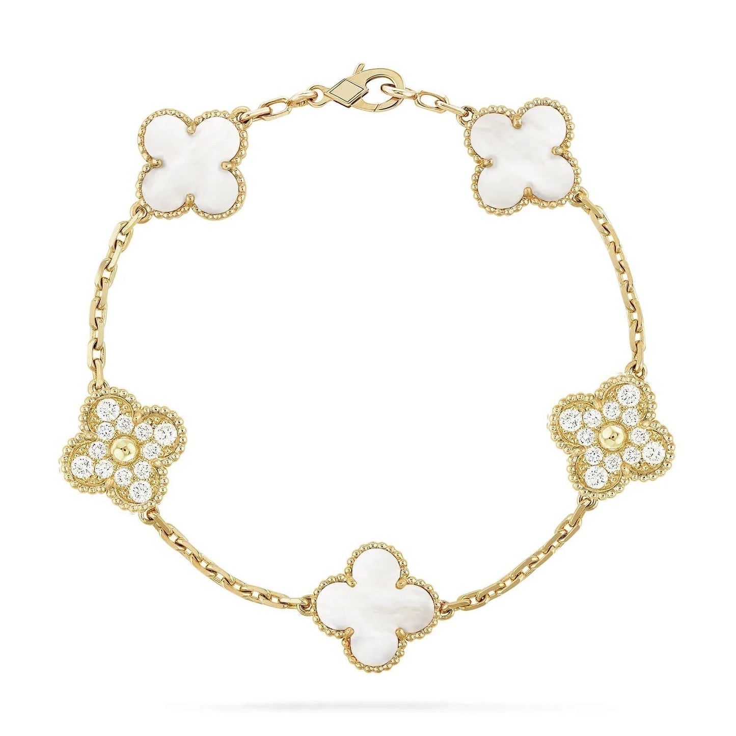 [Windsor Jewelry]CLOVER BRACELET 5 MOTIF WHITE MOP DIAMOND