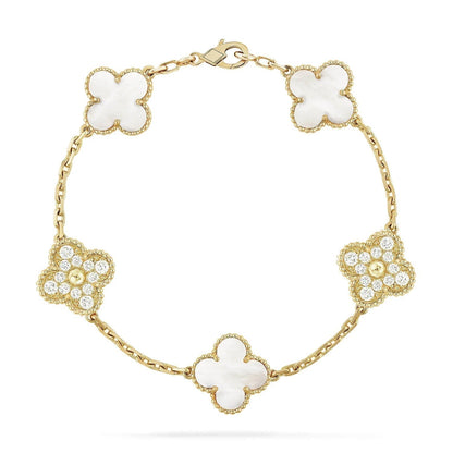 [Windsor Jewelry]CLOVER BRACELET 5 MOTIF WHITE MOP DIAMOND