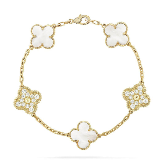 [Windsor Jewelry]CLOVER BRACELET 5 MOTIF WHITE MOP DIAMOND
