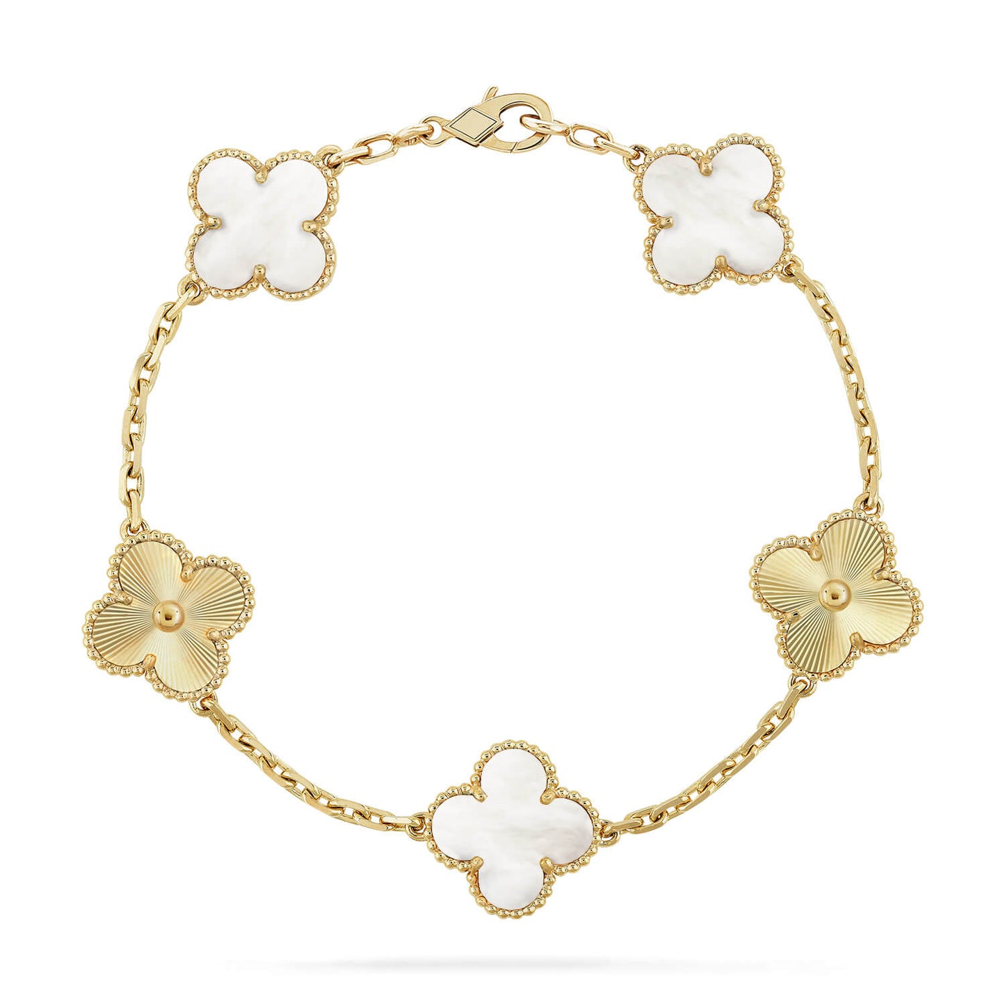 [Windsor Jewelry]CLOVER 5 MOTIF WHITE MOP LASER BRACELET