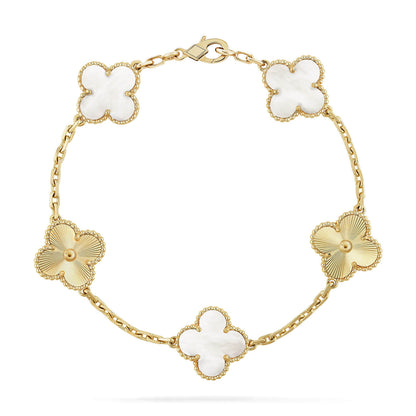 [Windsor Jewelry]CLOVER 5 MOTIF WHITE MOP LASER BRACELET