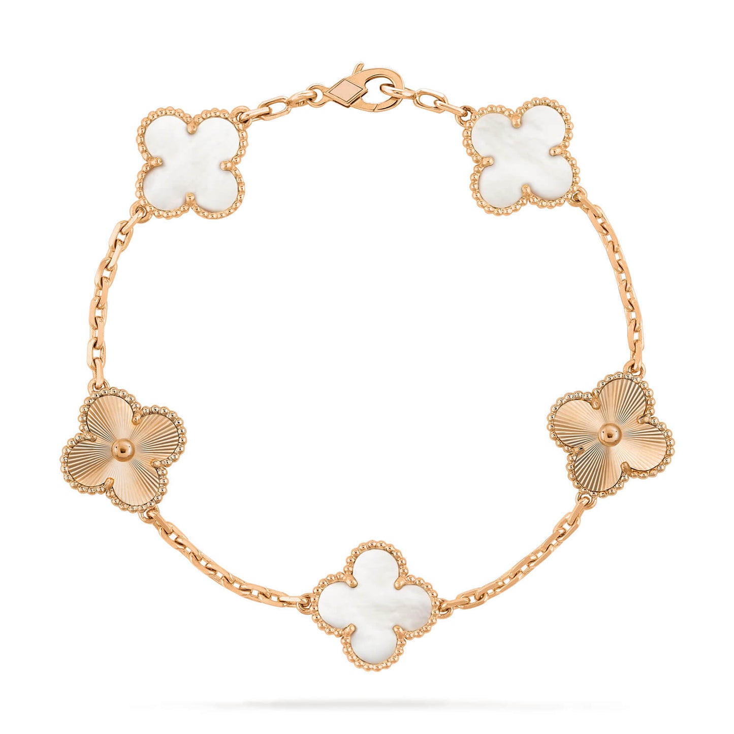 [Windsor Jewelry]CLOVER 5 MOTIF WHITE MOP LASER BRACELET