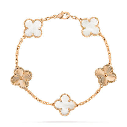 [Windsor Jewelry]CLOVER 5 MOTIF WHITE MOP LASER BRACELET