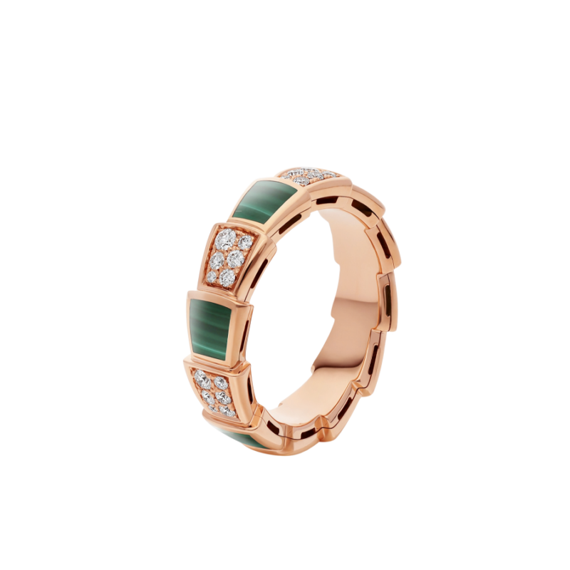 [Windsor Jewelry]SERPENTI RING PINK GOLD MALACHITE DIAMOND PAVED 4MM