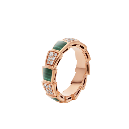 [Windsor Jewelry]SERPENTI RING PINK GOLD MALACHITE DIAMOND PAVED 4MM