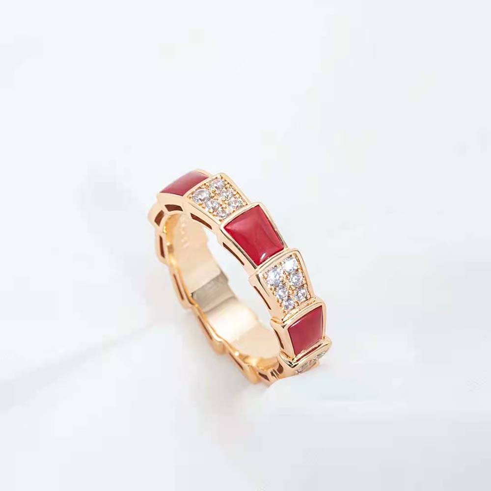 [Windsor Jewelry]SERPENTI RING PINK GOLD CARNELIAN DIAMOND PAVED 4MM