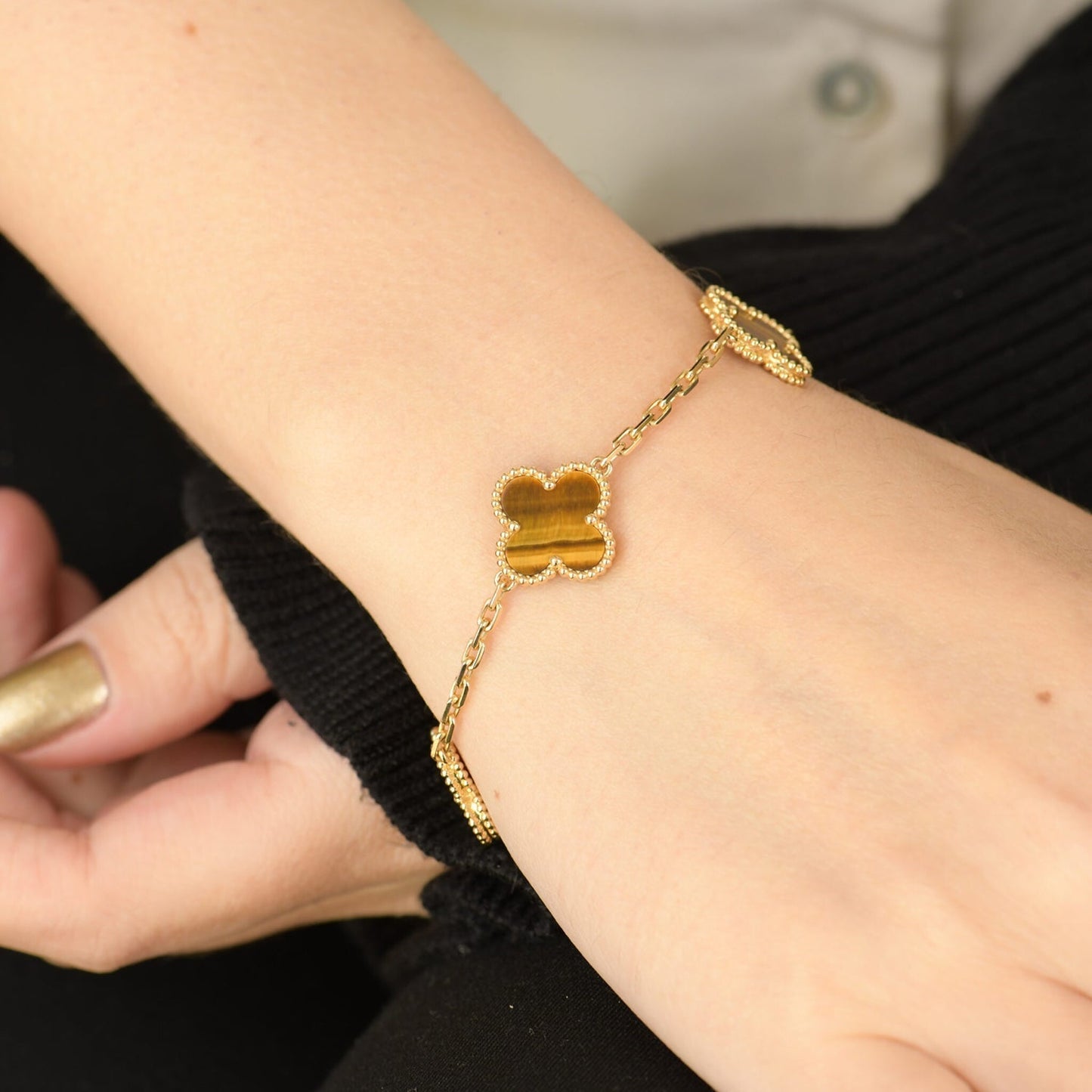[Windsor Jewelry]CLOVER  5 MOTIFS TIGER EYE BRACELET