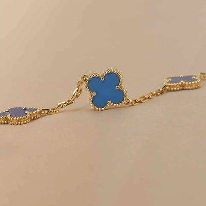 [Windsor Jewelry]CLOVER 5 MOTIFS BLUE AGATE BRACELET