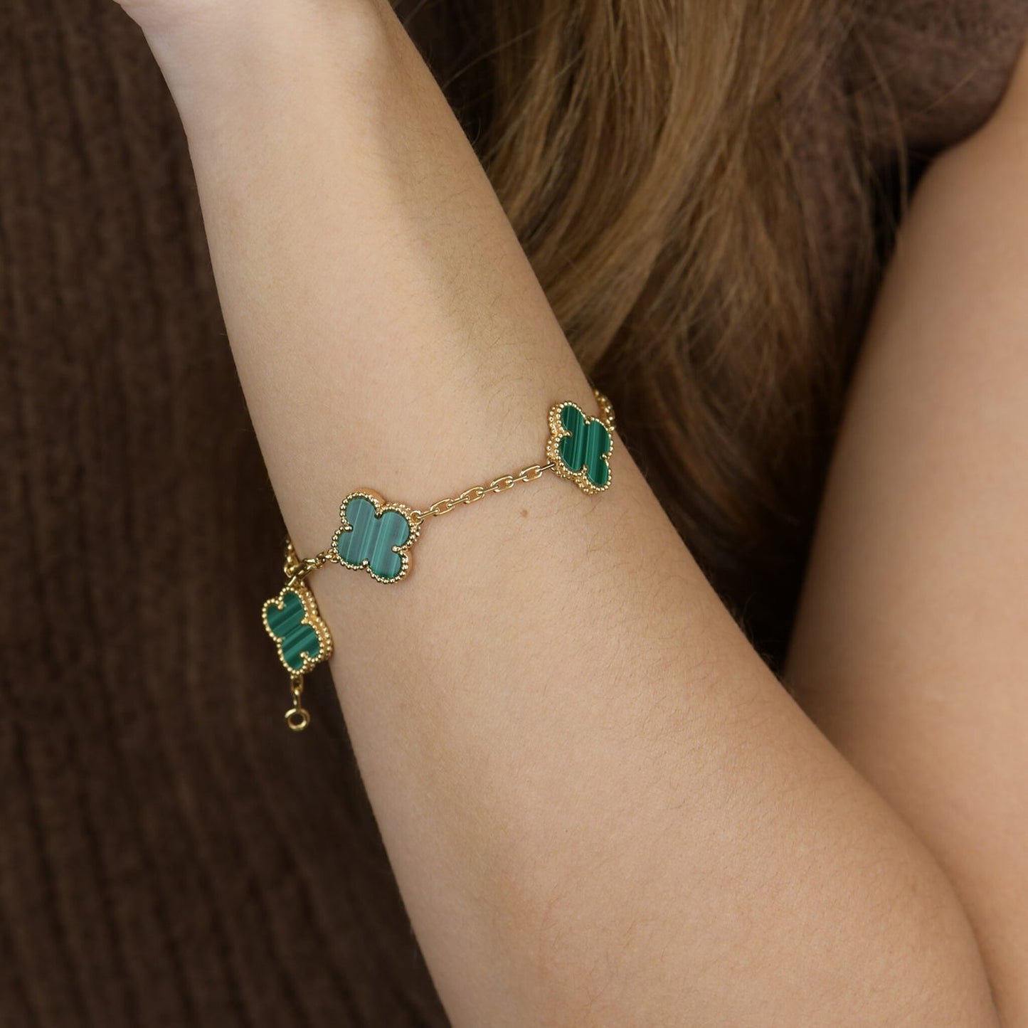 [Windsor Jewelry]CLOVER 5 MOTIFS MALACHITE BRACELET
