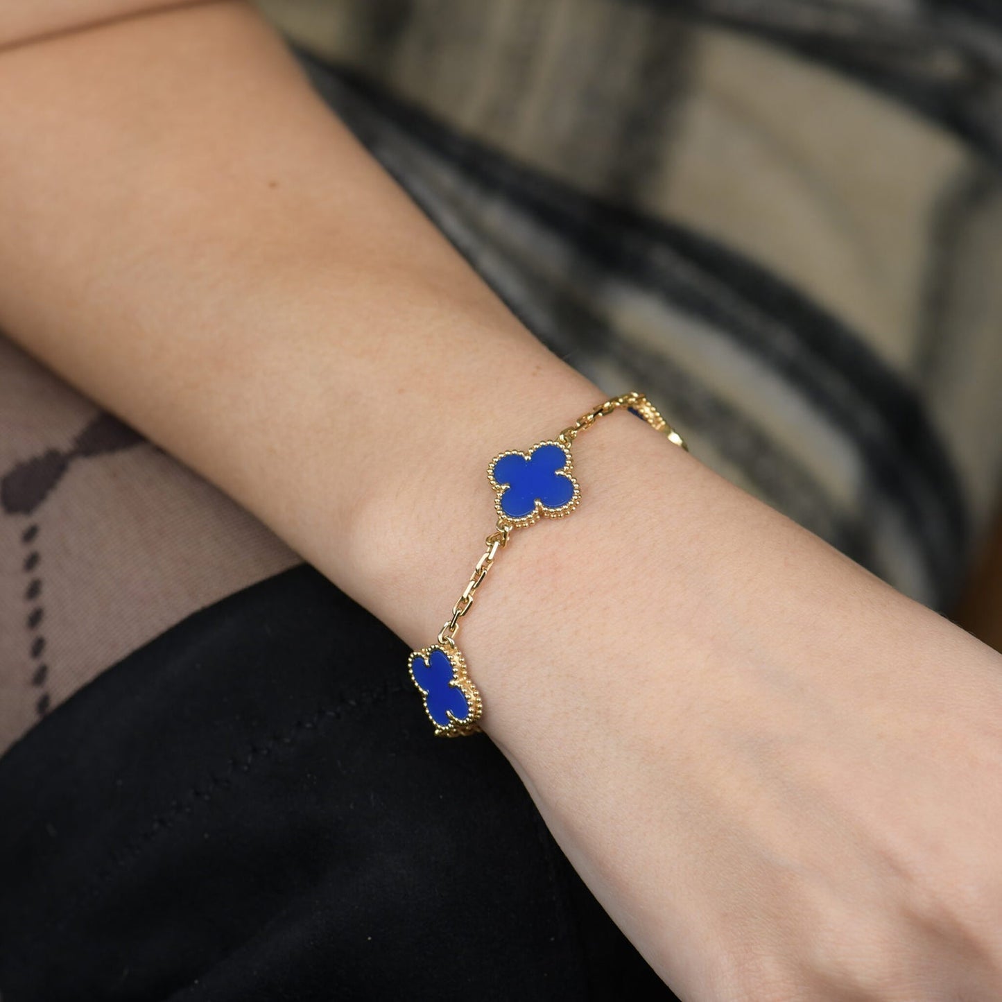 [Windsor Jewelry]CLOVER 5 MOTIFS BLUE AGATE BRACELET
