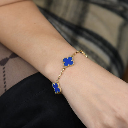 [Windsor Jewelry]CLOVER 5 MOTIFS BLUE AGATE BRACELET
