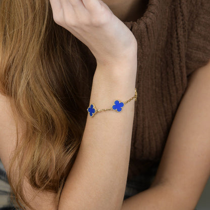 [Windsor Jewelry]CLOVER 5 MOTIFS BLUE AGATE BRACELET