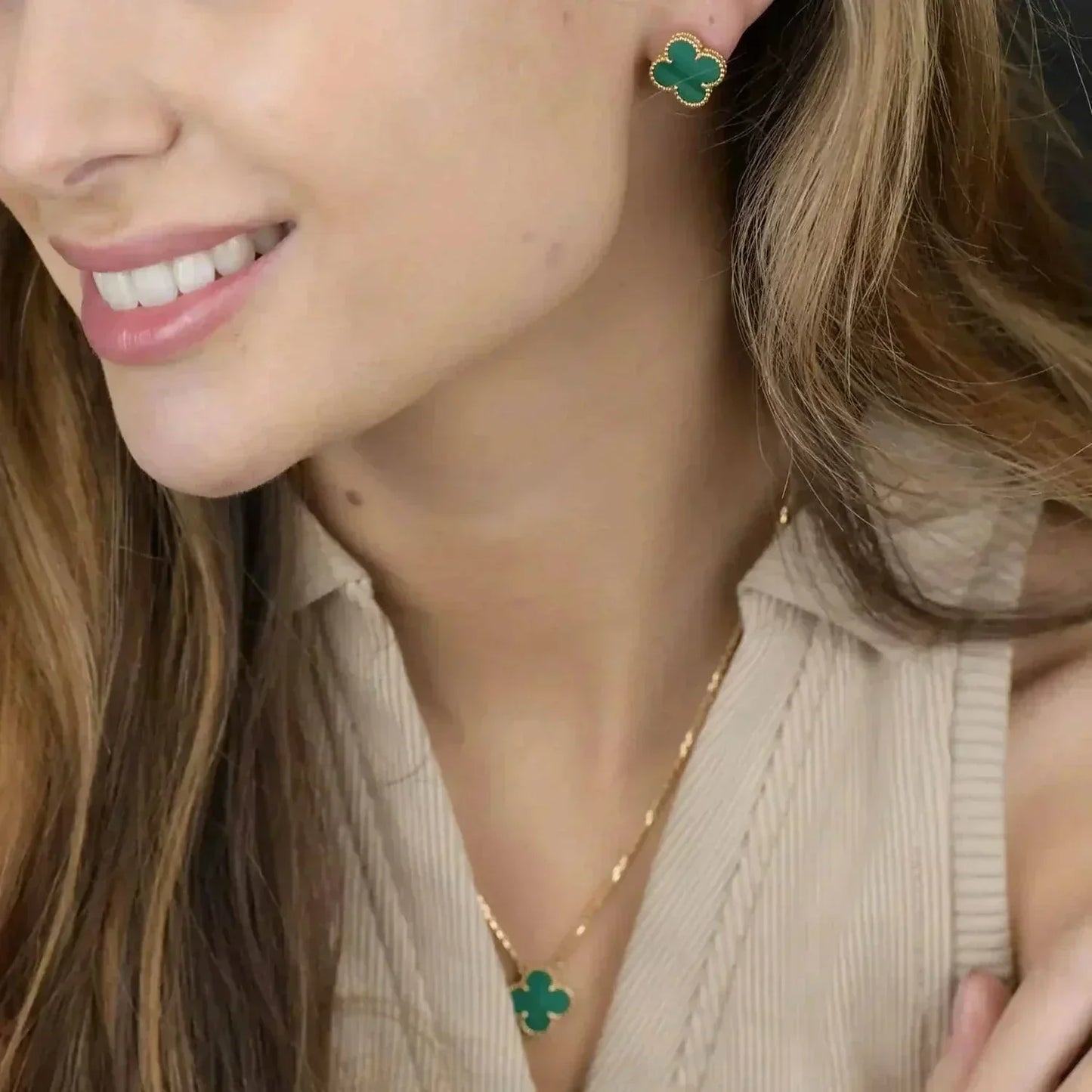 [Windsor Jewelry]CLOVER MINI 9.5MM MALACHITE  EARRINGS