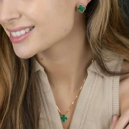 [Windsor Jewelry]CLOVER MINI 9.5MM MALACHITE  EARRINGS