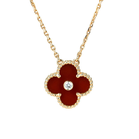 [Windsor Jewelry]CLOVER 15MM DIAMOND CARNELIAN NECKLACE