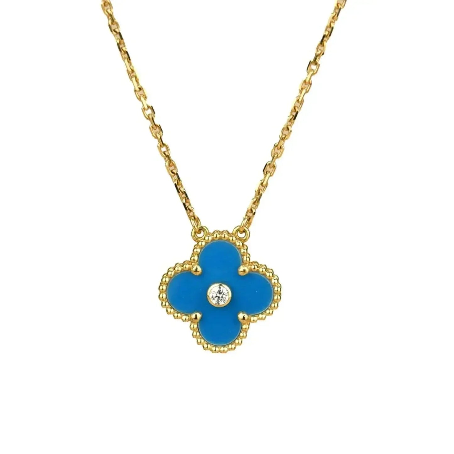 [Windsor Jewelry]CLOVER 15MM DIAMOND AND BLUE AGATE NECKLACE