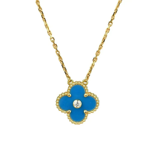 [Windsor Jewelry]CLOVER 15MM DIAMOND AND BLUE AGATE NECKLACE