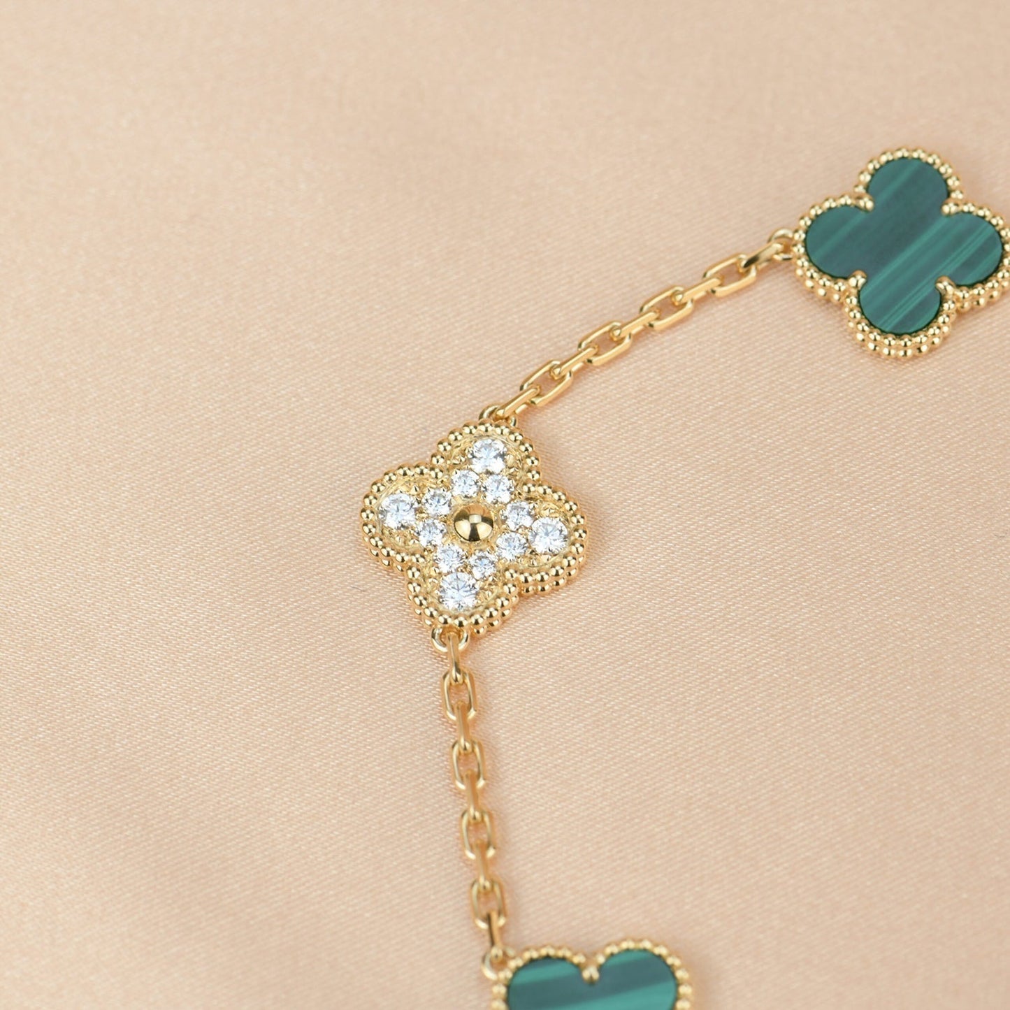 [Windsor Jewelry]CLOVER  5 MOTIF MALACHITE DIAMOND BRACELET