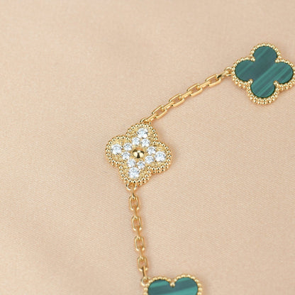 [Windsor Jewelry]CLOVER  5 MOTIF MALACHITE DIAMOND BRACELET