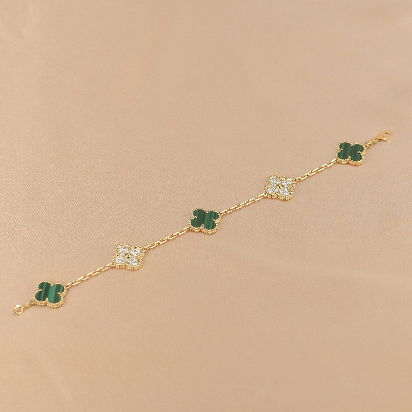 [Windsor Jewelry]CLOVER  5 MOTIF MALACHITE DIAMOND BRACELET