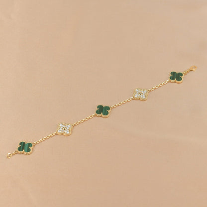 [Windsor Jewelry]CLOVER  5 MOTIF MALACHITE DIAMOND BRACELET