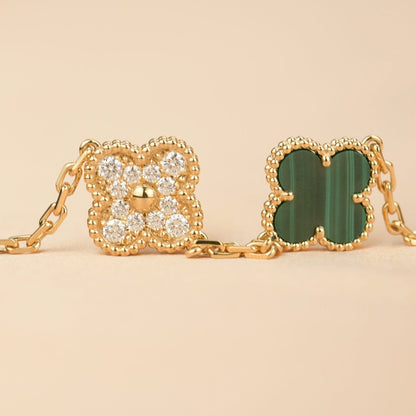 [Windsor Jewelry]CLOVER  5 MOTIF MALACHITE DIAMOND BRACELET