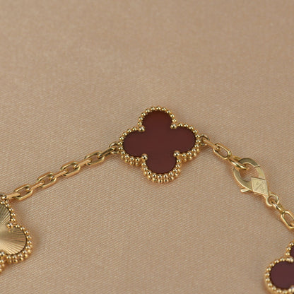 [Windsor Jewelry]CLOVER  5 MOTIFS CARNELIAN GOLD BRACELET