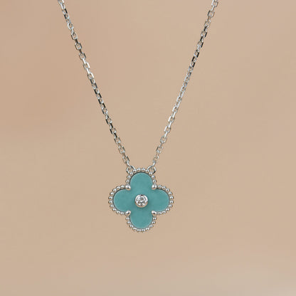 [Windsor Jewelry]CLOVER 15MM DIAMOND SVRES PORCELAIN  NECKLACE SILVER