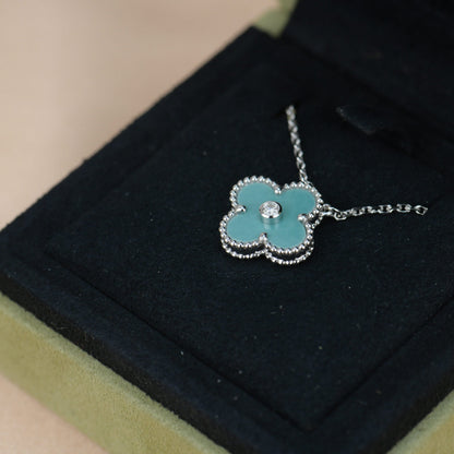 [Windsor Jewelry]CLOVER 15MM DIAMOND SVRES PORCELAIN  NECKLACE SILVER