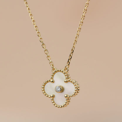 [Windsor Jewelry]CLOVER 15MM DIAMOND GOLD MOTHER OF PEARL NECKLACE
