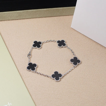 [Windsor Jewelry]CLOVER 5 MOTIF ONYXS  BRACELET SILVER