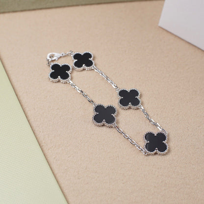 [Windsor Jewelry]CLOVER 5 MOTIF ONYXS  BRACELET SILVER