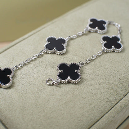 [Windsor Jewelry]CLOVER 5 MOTIF ONYXS  BRACELET SILVER