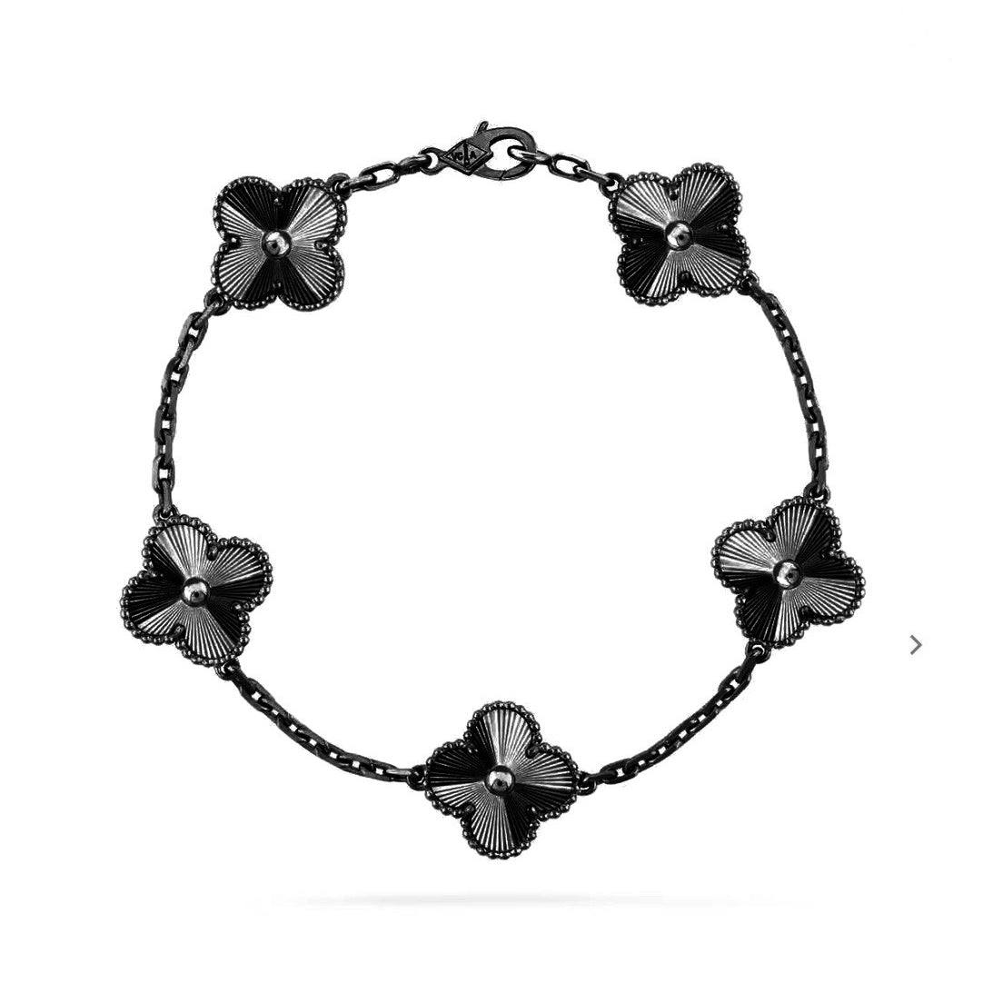 [Windsor Jewelry]CLOVER 5 MOTIF BLACK BRACELET