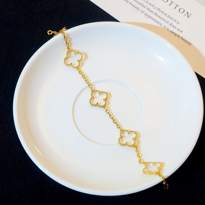 [Windsor Jewelry]CLOVER 5 MOTIF ROCK CRYSTAL PINK GOLD BRACELET