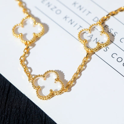 [Windsor Jewelry]CLOVER 5 MOTIF ROCK CRYSTAL PINK GOLD BRACELET