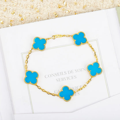 [Windsor Jewelry]CLOVER 5 MOTIFS TURQUOISE BRACELET