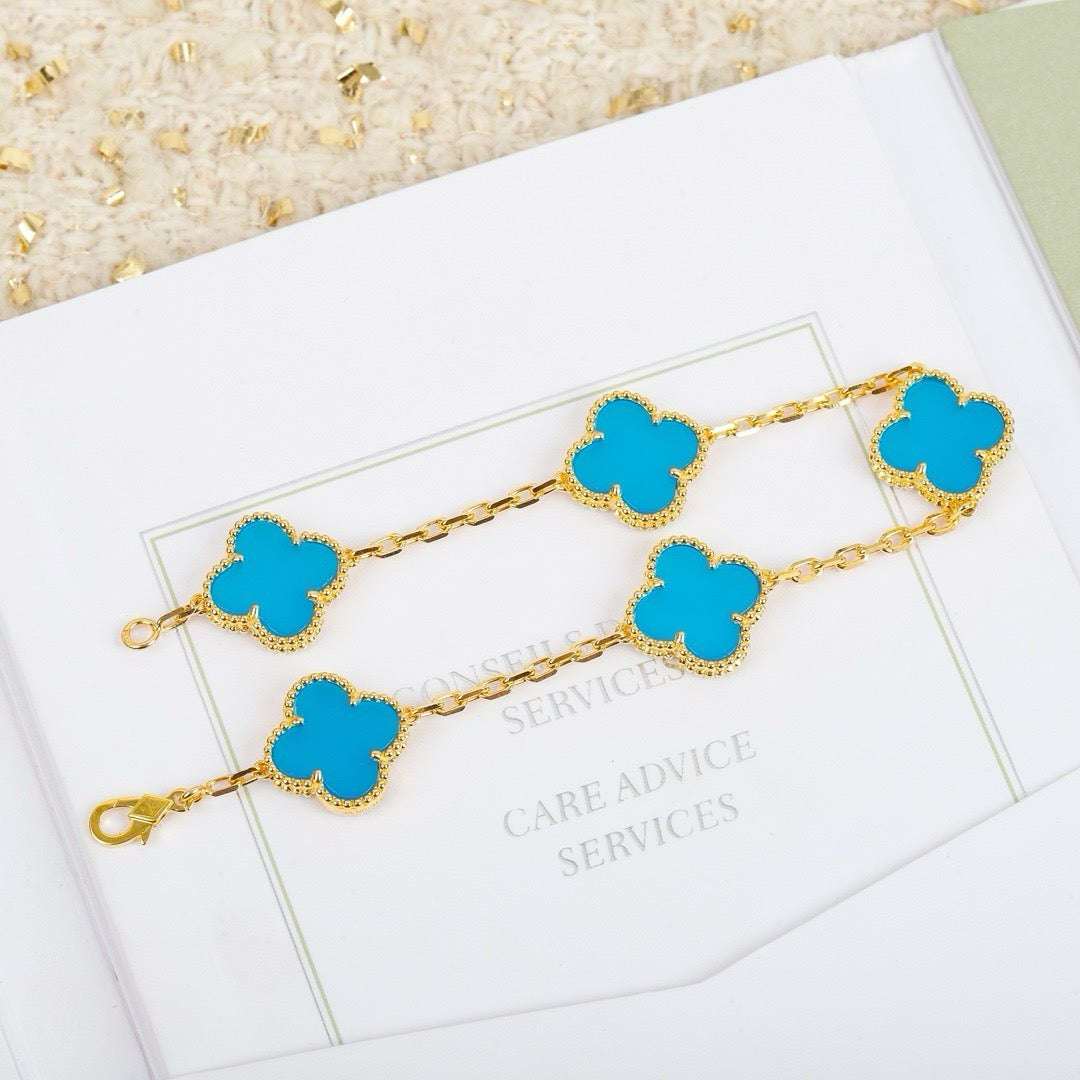 [Windsor Jewelry]CLOVER 5 MOTIFS TURQUOISE BRACELET