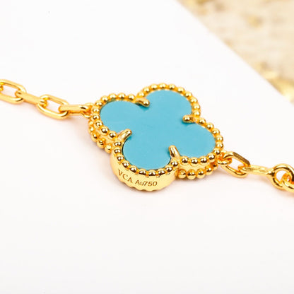 [Windsor Jewelry]CLOVER 5 MOTIF TURQUOISE DIAMOND GOLD BRACELET