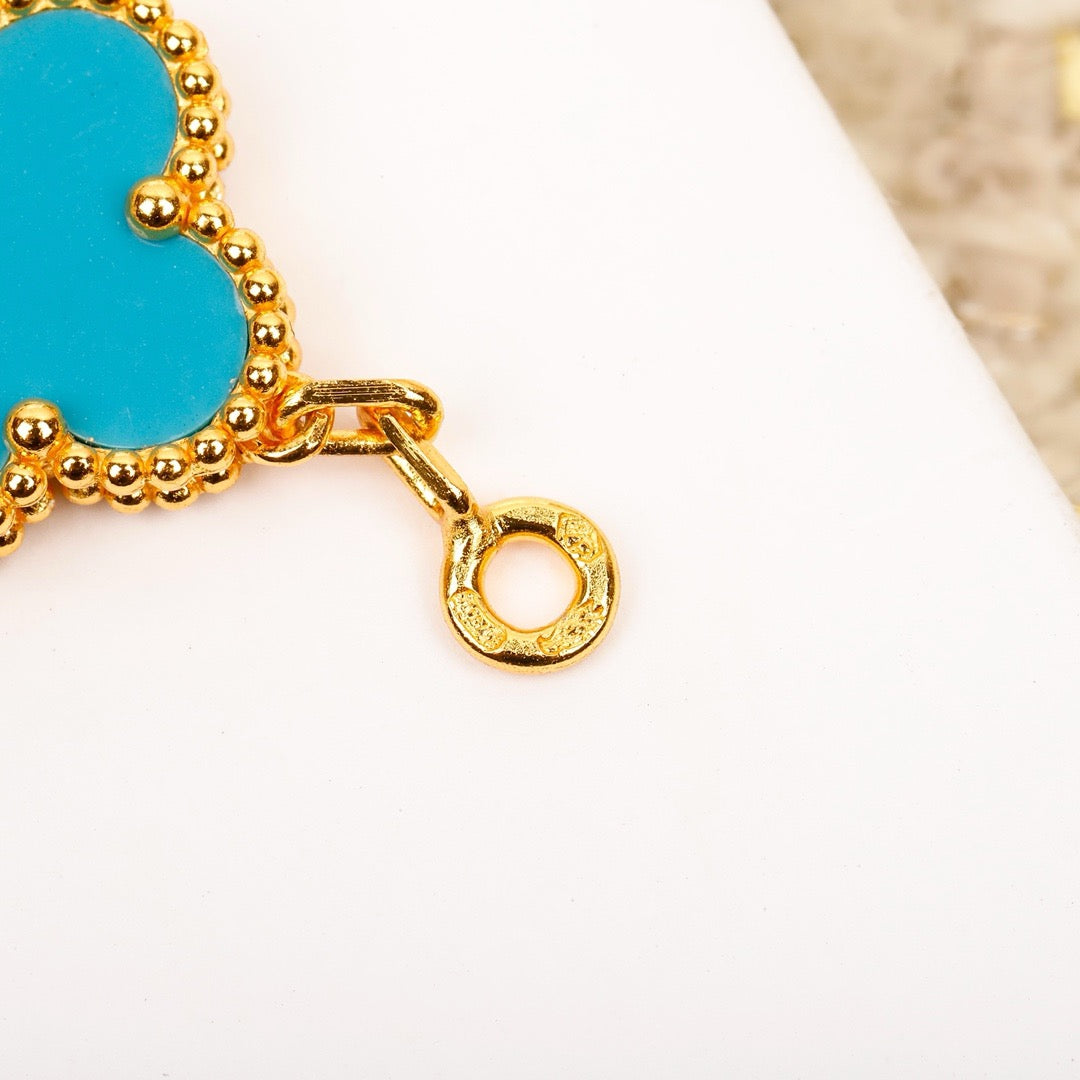 [Windsor Jewelry]CLOVER 5 MOTIF TURQUOISE DIAMOND GOLD BRACELET