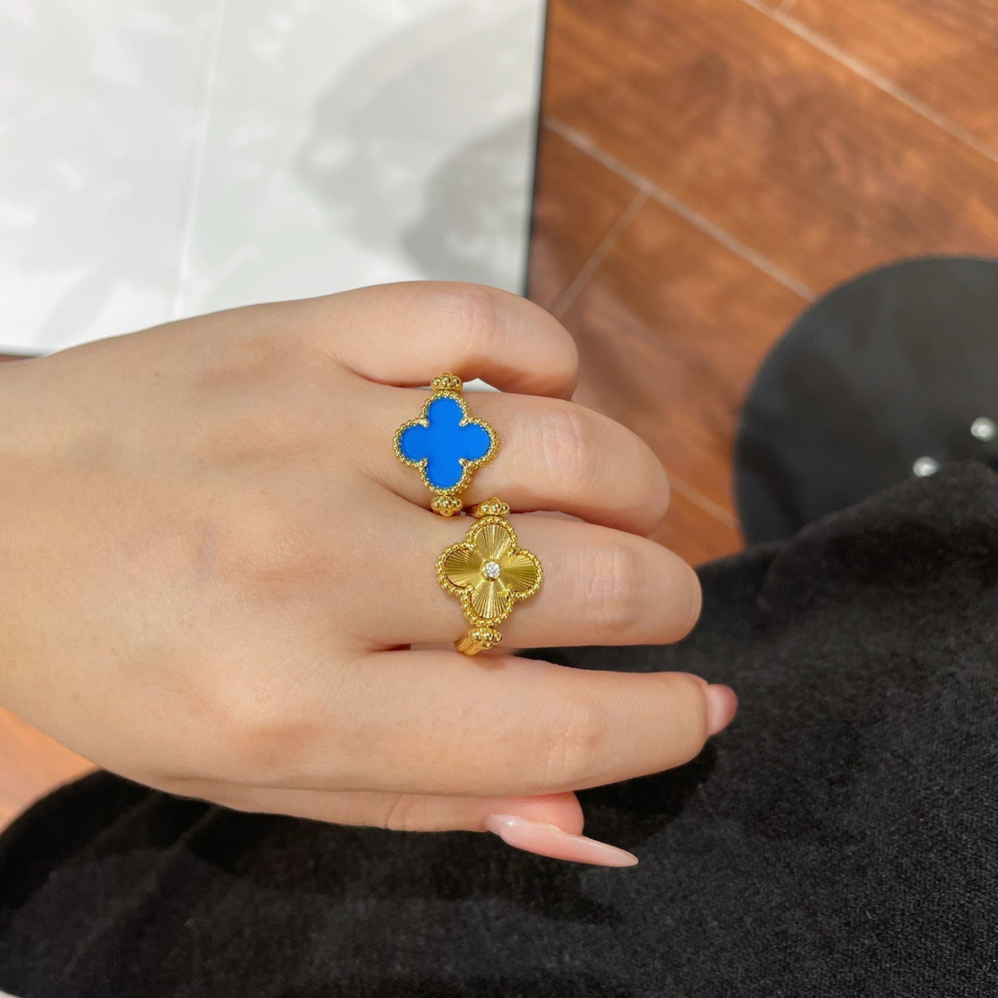[Windsor Jewelry]CLOVER RIVERSIBLE BLUE AGATE RING