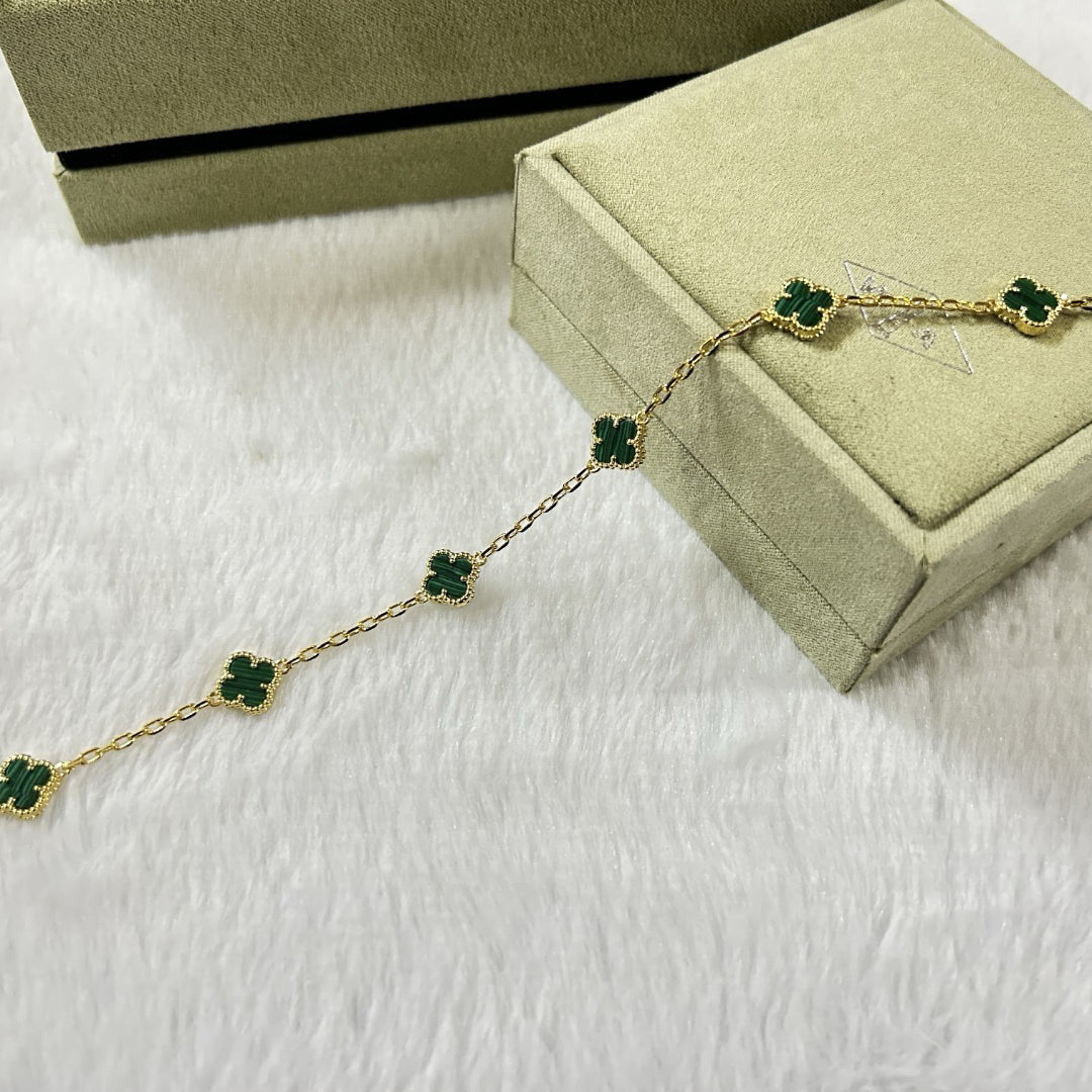[Windsor Jewelry]CLOVER 6 MOTIF MALACHITE BRACELET