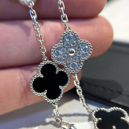 [Windsor Jewelry]CLOVER 5 MOTIF ONYXS DIAMOND BRACELET SILVER