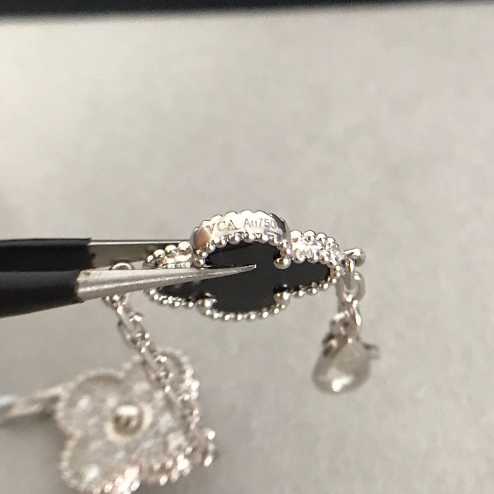 [Windsor Jewelry]CLOVER 5 MOTIF ONYXS DIAMOND BRACELET SILVER