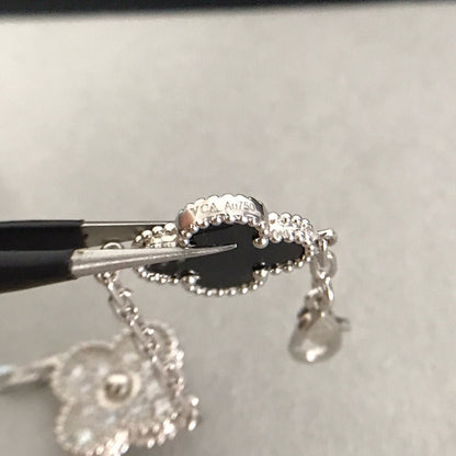 [Windsor Jewelry]CLOVER 5 MOTIF ONYXS DIAMOND BRACELET SILVER