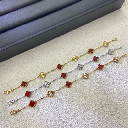 [Windsor Jewelry]CLOVER 6 MOTIF RED AGATE LASER BRACELET