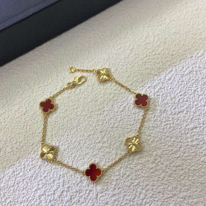 [Windsor Jewelry]CLOVER 6 MOTIF RED AGATE LASER BRACELET